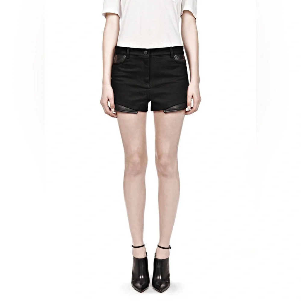 Alexander Wang Runway Black Women's Shorts with Leather Accents Size 26
